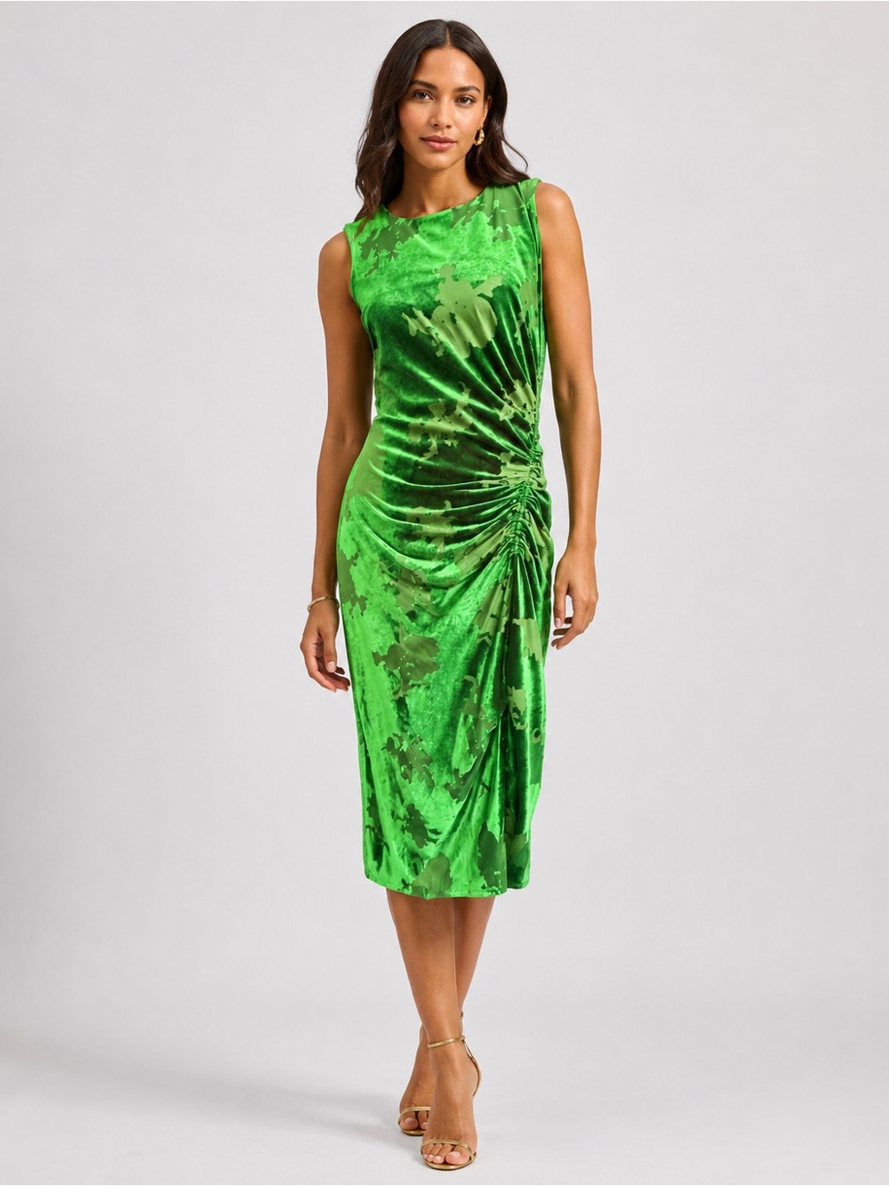 Taylor Women's Sleeveless Ruched Burnout Velvet Midi Sheath Dress